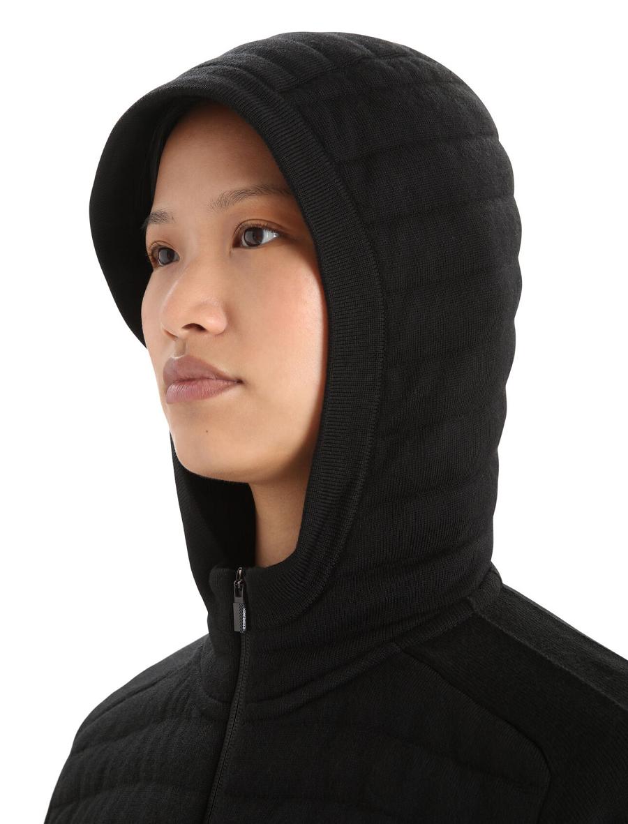 Black Women's Icebreaker ZoneKnit™ Merino Insulated Long Sleeve Zip Hoodie | USA 1670PJJQ